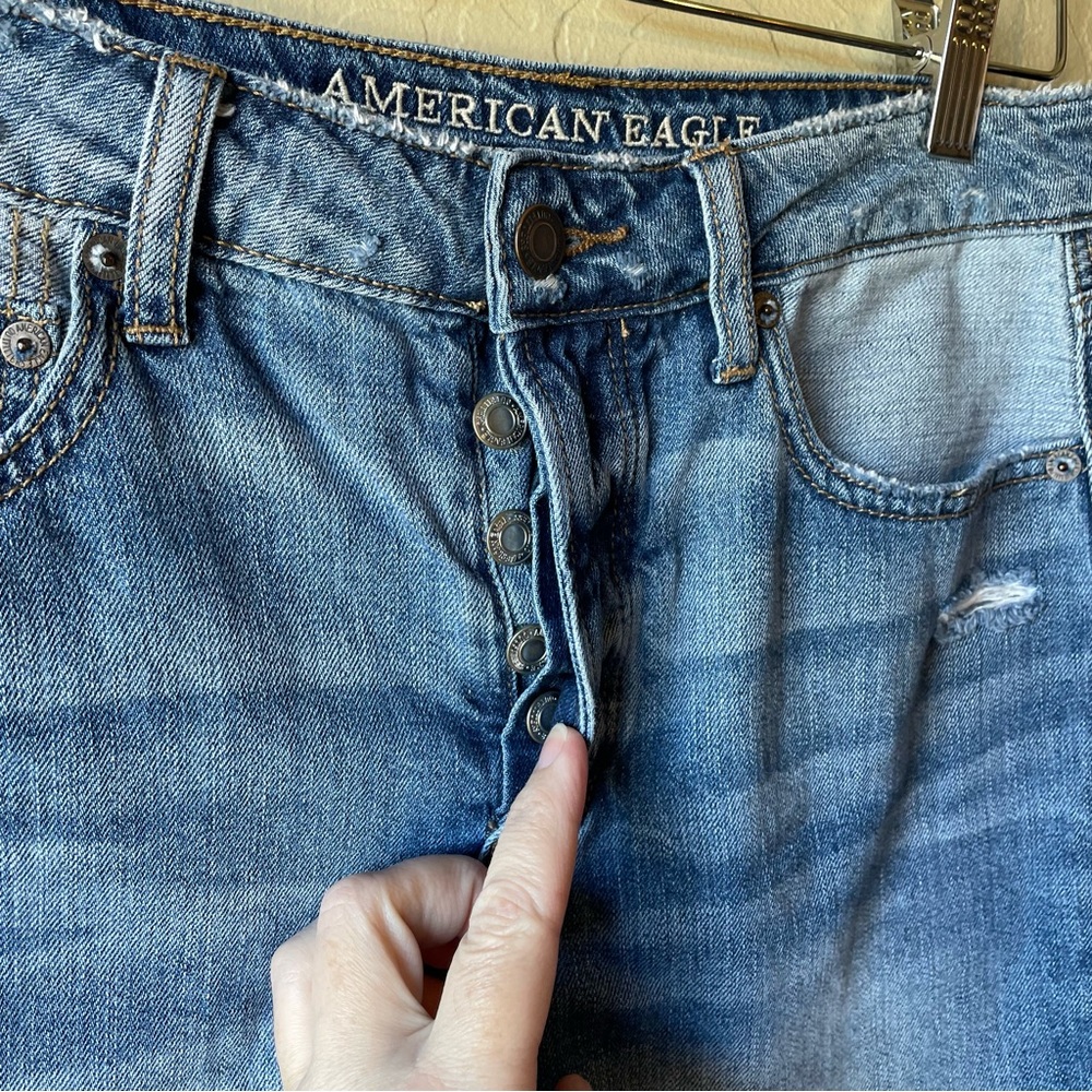 American Eagle Distressed Button Fly Raw hem mini skirt 6 - Picture 4 of 11
